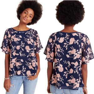 NWT Anthropologie Maeve Franca Blouse XS Embroidered Floral Motif Navy Pink $128